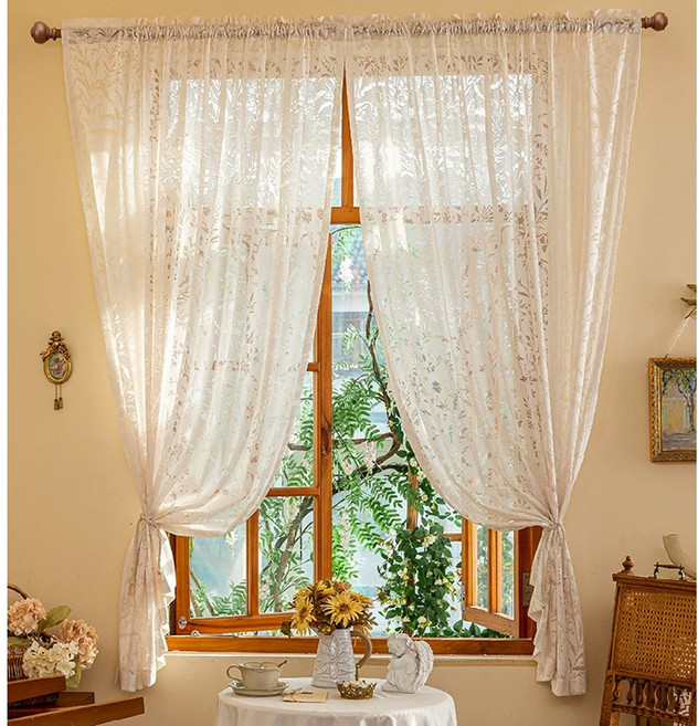 나뭇가지 그림자 로맨틱 레이스 커튼 쉬폰 커튼 2장