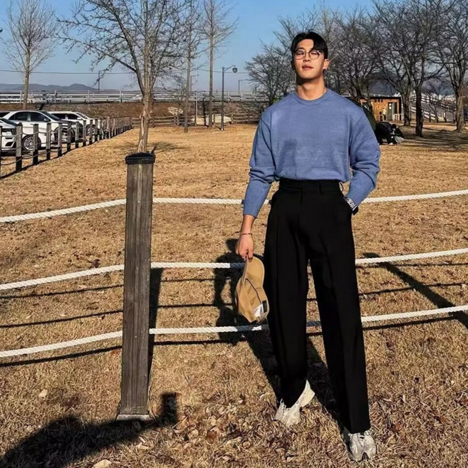남성 하이웨이스트 캐주얼 스트레이트 양복바지 오버사이즈 넓은 핏