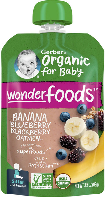 거버 원더 푸드 어린이스무디 99g, 1개, 바나나 + 블루베리 + 블랙베리 + 오트밀