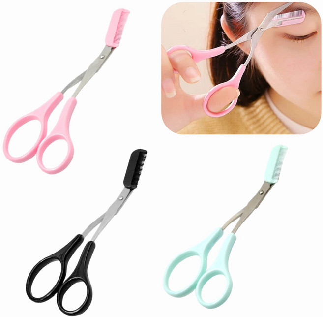 눈썹가위 눈썹 숱 정리 다듬는 빗달린 트리밍 미용 가위, 블랙, 1개