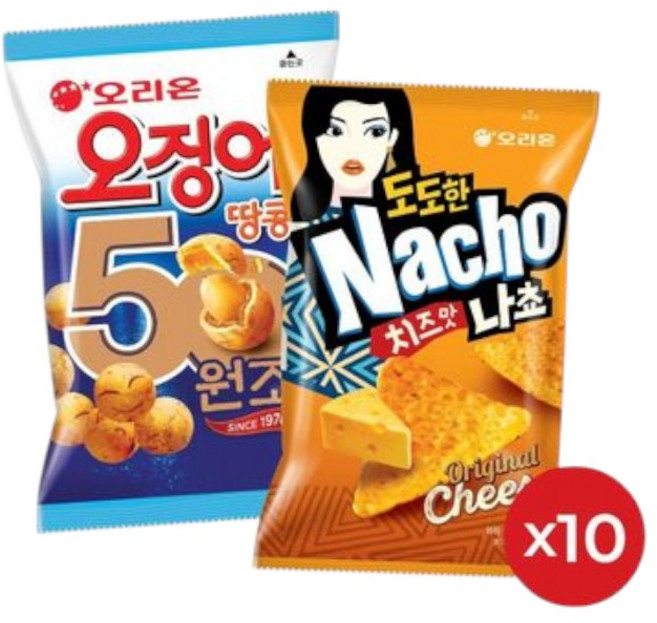 오리온 오징어땅콩(98g) 10개 + 도도한나쵸 치즈(92g)