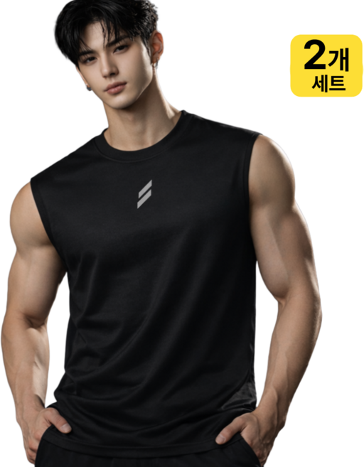 [어깨 넓어보이는] 풀리제 남성 헬스 머슬핏 민소매 2장세트 기능성 운동복