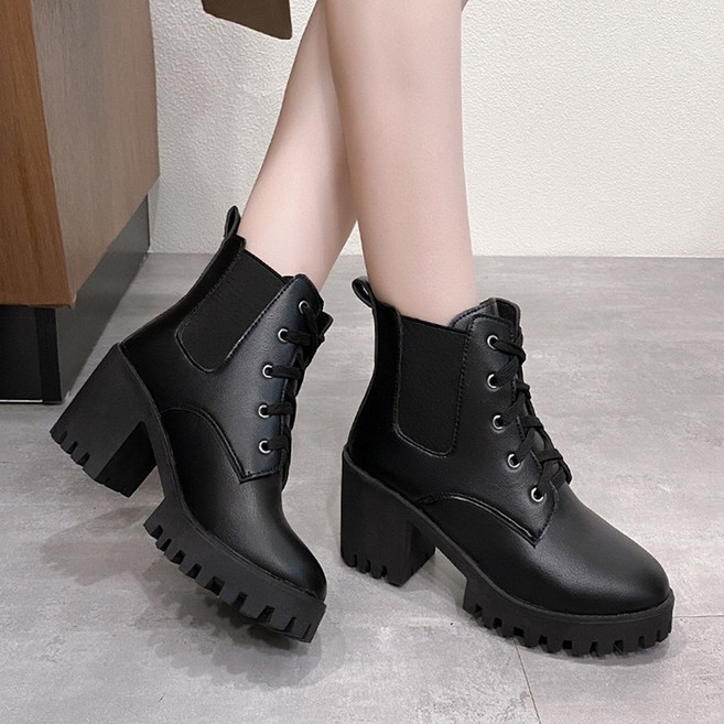 FANSYLI 여성 앵클부츠 키높이 워커 가보시 스트랩 하이탑 가을 겨울 방한 부츠 빅사이즈 X2508A8