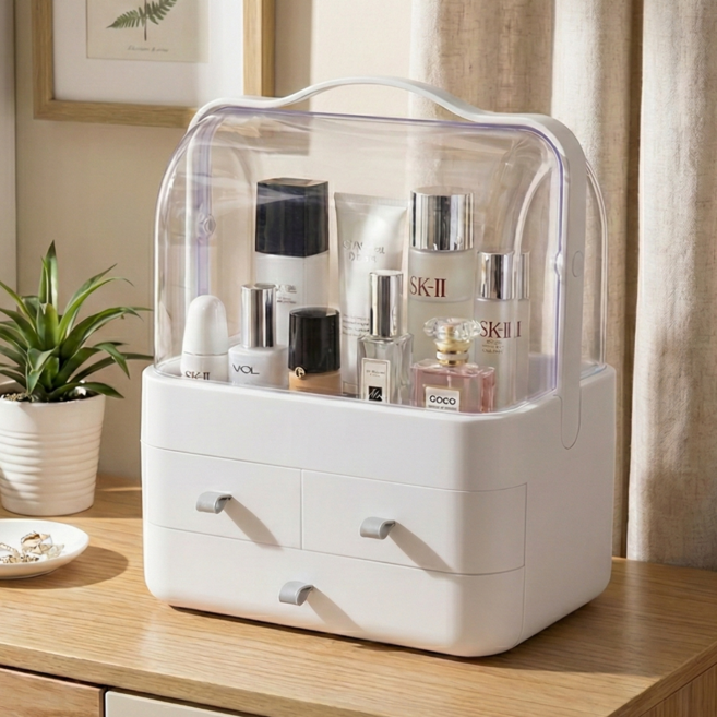 픽버디 고급 서랍형 화장품 정리함, 화이트, 1세트