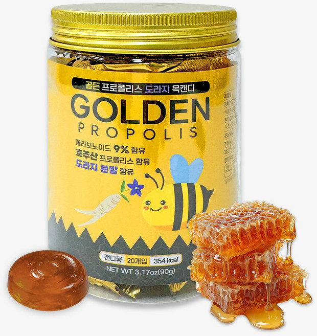 골든 프로폴리스 도라지 목캔디 호주산 프로폴리스 도라지 분말 함유 목건강 목에좋은, 90g, 1세트