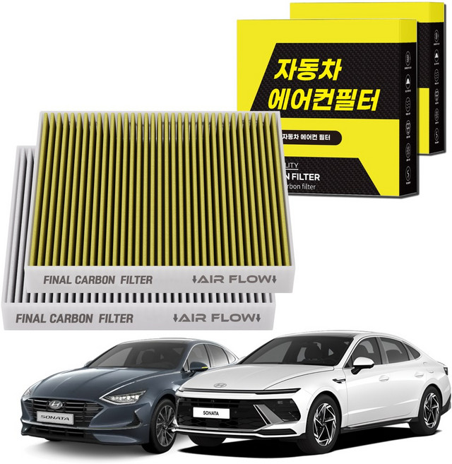 1+1 자동차 에어컨필터 그린 활성탄 냄새차단 순정형 PM, 2개, 소나타DN8/디엣지 [FCA-17]
