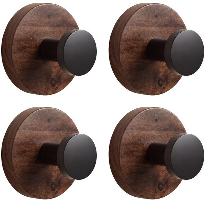 원목 복고풍 진공 흡착판 걸이 구멍을 뚫지 않아도 되는 강력한 하중을 견디는 문 뒤 주방 화장실 욕실용 옷걸이, 4개, 나뭇결