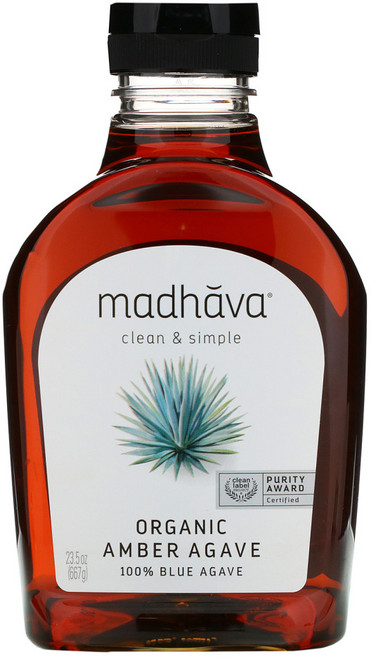 Madhava Natural Sweeteners 유기농 앰버 생 블루 아가베 667g(23.5oz) 1팩, 1개