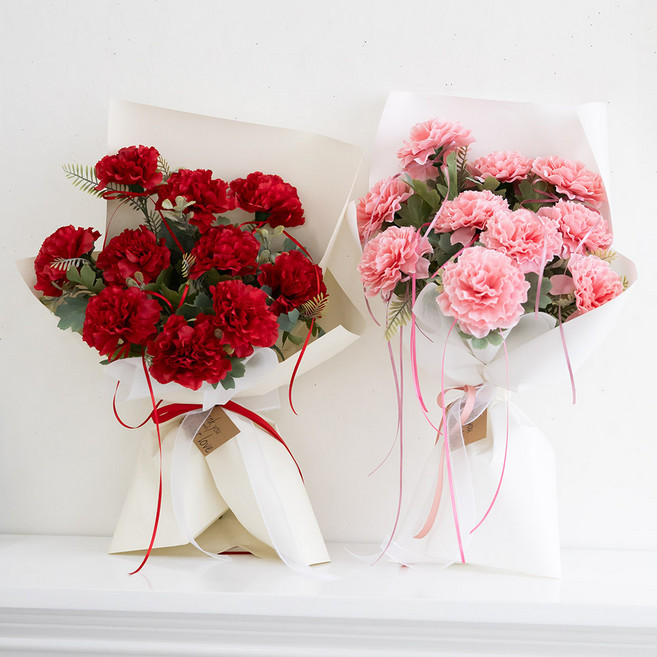 레드 핑크 카네이션 조화 꽃다발 40x60cm 2컬러 어버이날 스승의날 감사 선물 행사 장식 소품 인테리어, 1개