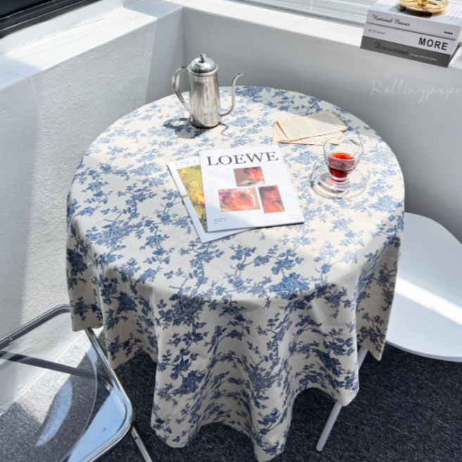 롤링페이퍼 블루밍 빈티지 플라워 린넨 테이블보 식탁보, 150x150cm, 1개