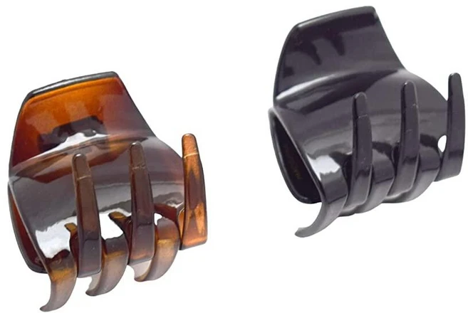 Parcelona French Neo 스몰 세트 블랙 및 거북이 껍질 3.8cm(1.5인치) 커버 스프링 포함 내부 톱니 셀룰로이드 턱 헤어 클로 클립 클램프 - 쿠팡