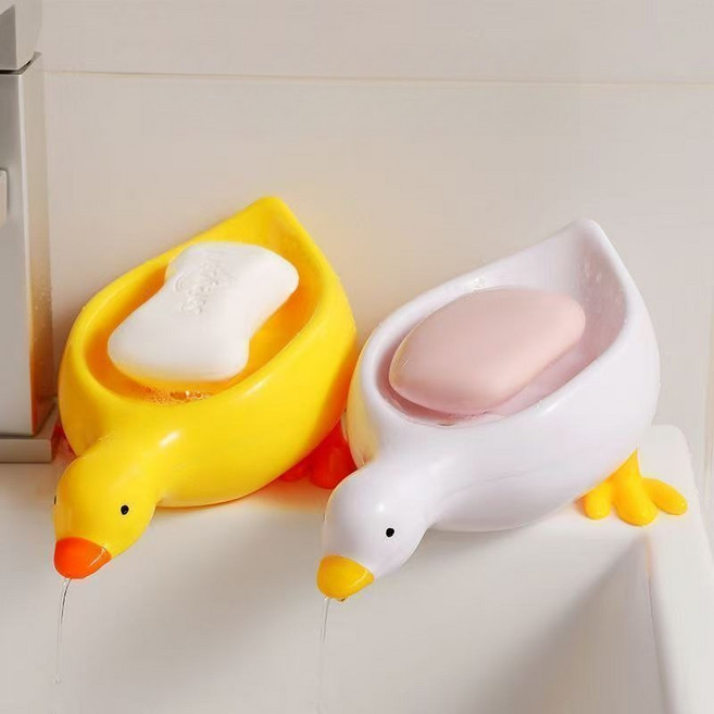 베베어스 1+1 물때방지 귀여운 오리 비누 받침대 캐릭터비누받침대 욕실 세수 비누각 보관 수납, 화이트+옐로우