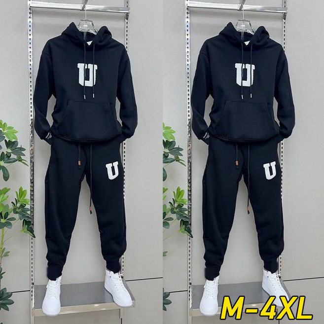 WEIHAN 남성 캐주얼 트레이닝복 상하세트 데일리 후드 맨투맨 조거팬츠 투피스 루즈핏