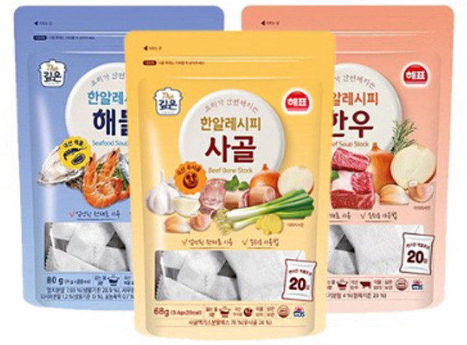 해표 한알레시피 3개(해물+사골+한우)/무배, 3개, 68g