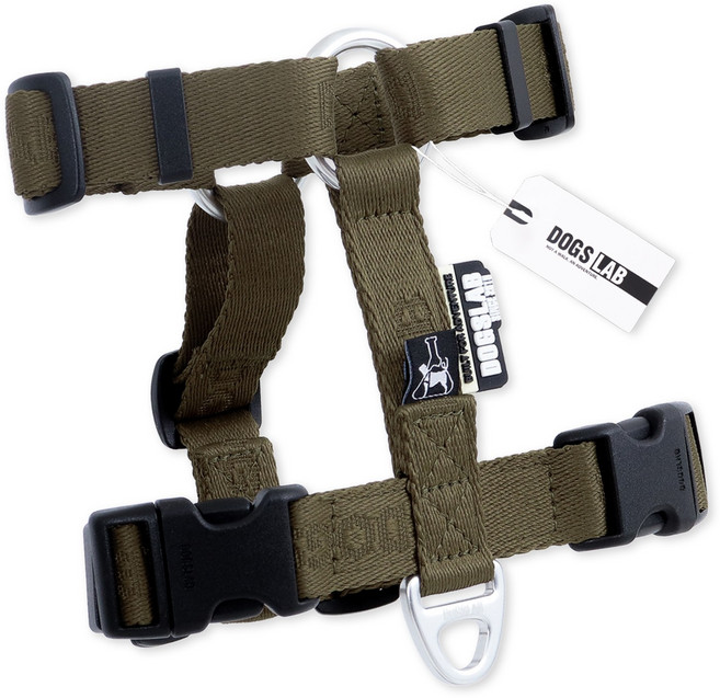 독스랩 강아지 하네스 가슴줄 클래식 H형, 밀리터리 올리브, 1개