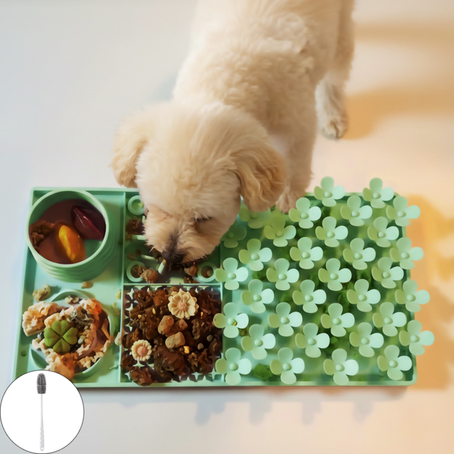 펫티푸 실리콘 슬로우식기 강아지 고양이 급체방지 밥그릇 노즈워크 매트, 1개, 그린
