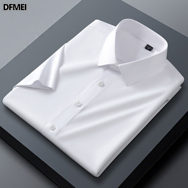 DFMEI 高檔桑蠶絲無痕襯衫男士短袖休閒免燙抗皺商務上班正裝夏季白襯衣