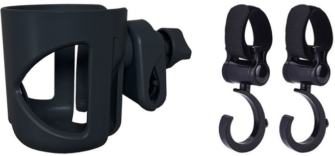 트래블큐브 다용도 튼튼 유모차 컵홀더 + 걸이 2p 세트, 블랙, 1세트