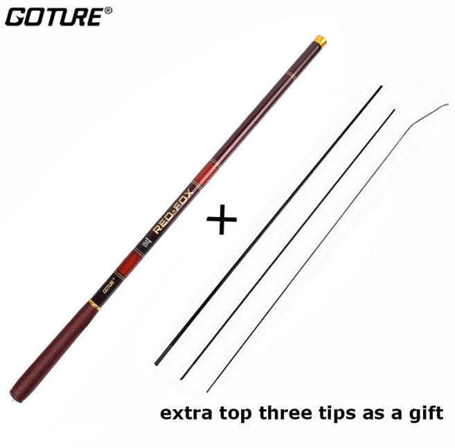 Goture RED FOX 3.0-7.2M 스트림 낚시대 탄소 섬유 텔레스코픽 낚싯대 초경량 잉어 낚시대 Tenkara Rod Tackle, 빨간색