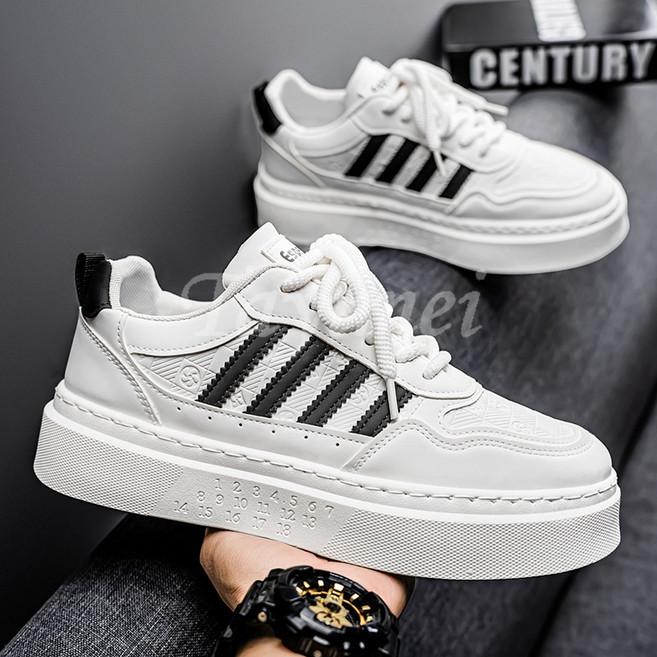 남성 통기성 좋은 두꺼운창 스니커즈 - 화이트 데일리 캐주얼 운동화 학생 키높이 패션 신발