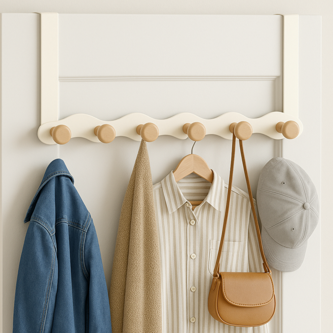 하스몰 웨이브 우드감성 옷걸이 도어 행거 후크, 6구, 1개, 화이트6구