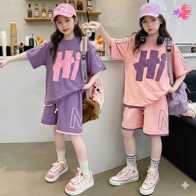 인싸모여 여아 초등 여름 반팔 반바지 상하세트