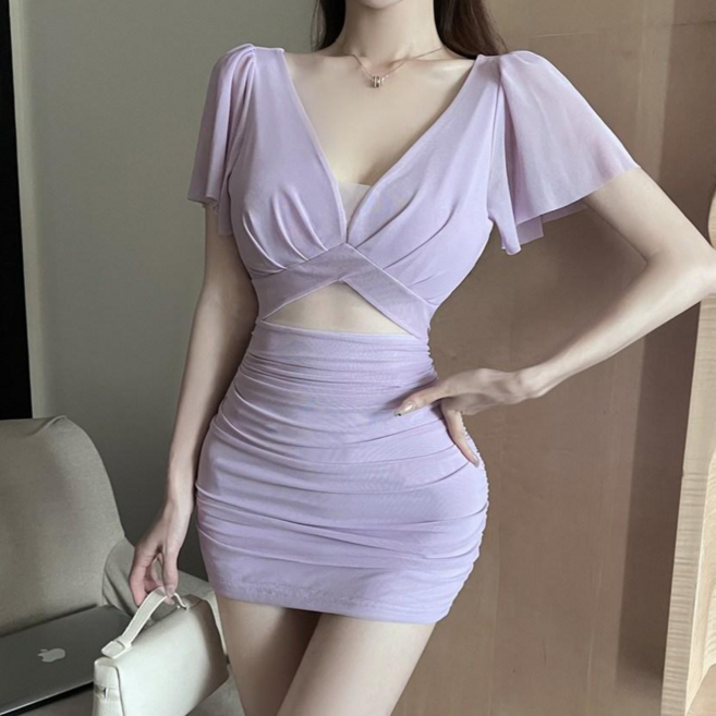 JQS 홀복 빅사이즈 XL 셔링 미니 원피스 1143