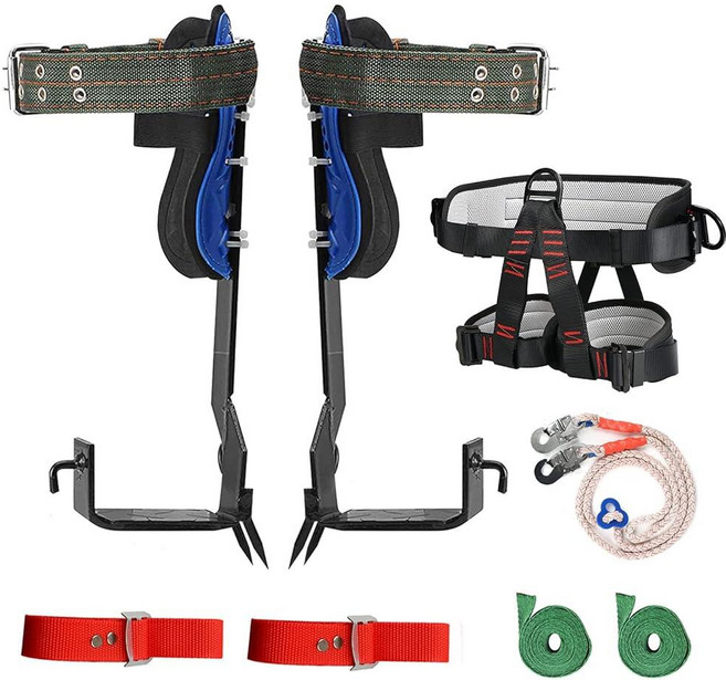 HSSZXFR 나무 등반 스파이크 조절 가능한 클라이밍 벨트와 로프가 있는 스테인리스 스틸 나무 등반 장비 나무 작업 야외 스포츠용 수목사 등반 키트, HSSZXFR 나무 등반 스파이크, 조절 가능한 클라이