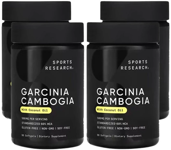 스포츠리서치 가르시니아 캄보지아 코코넛 오일 함유 500mg 소프트젤 90 정, 90정, 4팩 - 쿠팡
