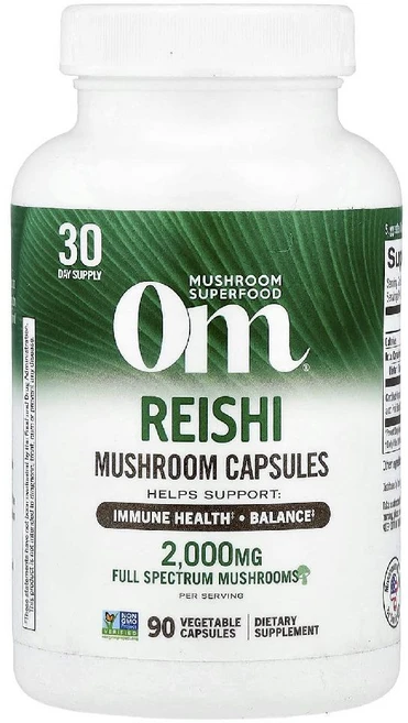 옴머쉬룸 영지버섯 레이시 Om Mushrooms Reishi 2000mg 베지캡슐 90정, 1개 - 쿠팡