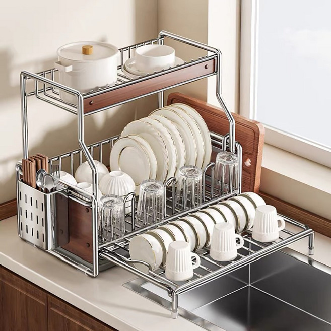 votgl 304 스텐 식기건조대 식기건조대 2단, 실버, 1개