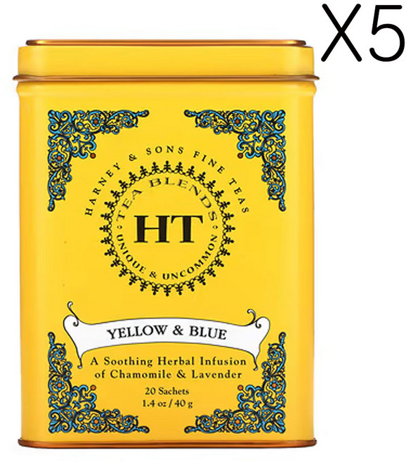 하니앤손즈 HT 티 블렌드 노랑 & 파랑 카밀러와 라벤더 카페인 무함유 20티백 40g(1.4oz), 40g, 20개입, 5개