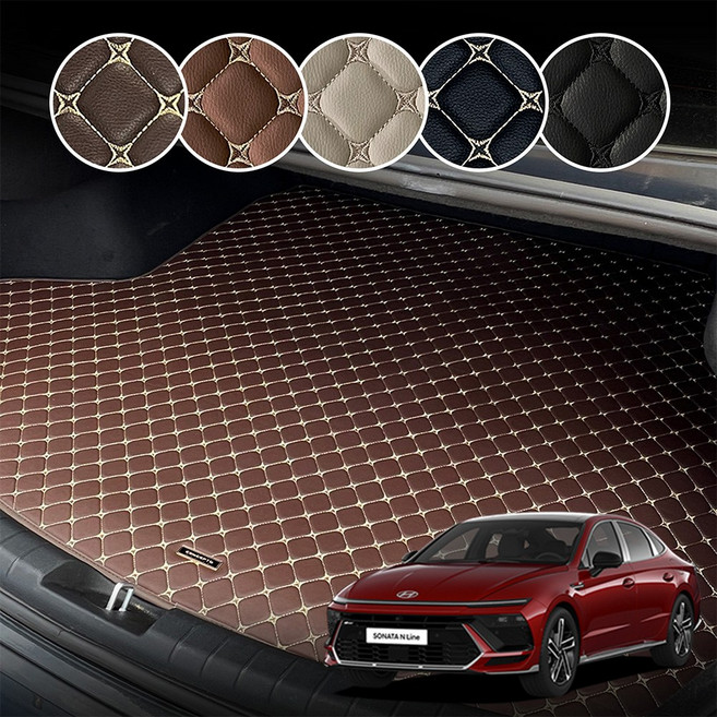 RV MOTORS 차량용 프리미엄 PU 가죽 퀼팅 소나타 디 엣지 전용 트렁크매트, 가솔린, 브라운