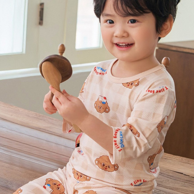 유아동 7부 텐셀모달 스판 실내복 체크단추 아기내복