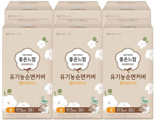 좋은느낌 순면 팬티라이너 롱 36개X6팩, 36개입, 6개