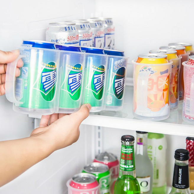 냉장고 정리 손잡이 4구 트레이 캔정리수납용기 음료맥주캔정리수납랙 No.01, 투명, 1개