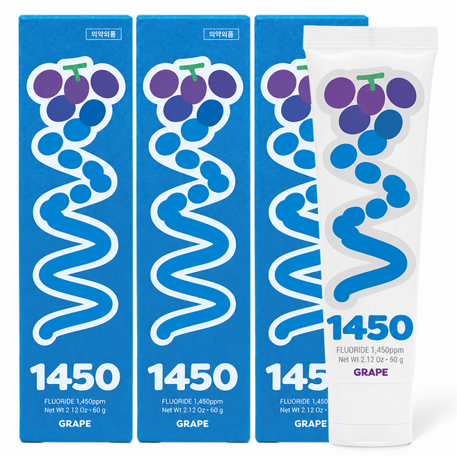 닥터노아 중금속 안심 1450 고불소 어린이치약 포도향, 3개, 60g