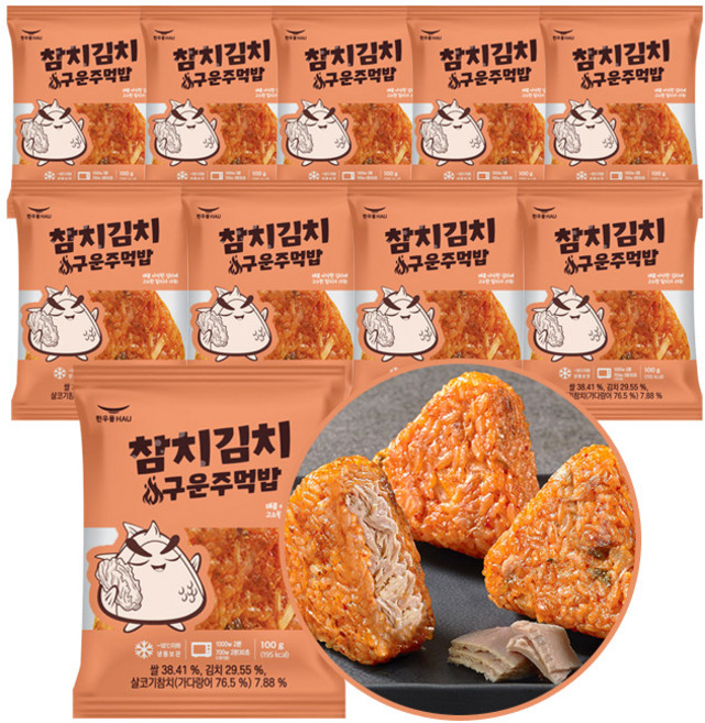 한우물 참치김치 구운주먹밥 100g, 10개