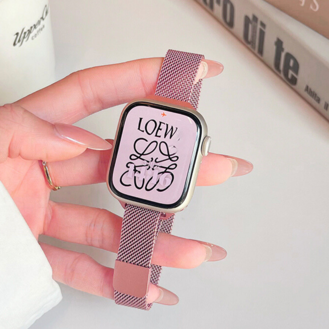 Fegwilde 애플워치 호환 슬림 메탈 자석형 정품밀레니즈 루프 스트랩 46/41/40/38/49/45/44/42mm 11 10 9 8 3 울트라1/2/3 SE1/2/3 밴드, 로즈파우더