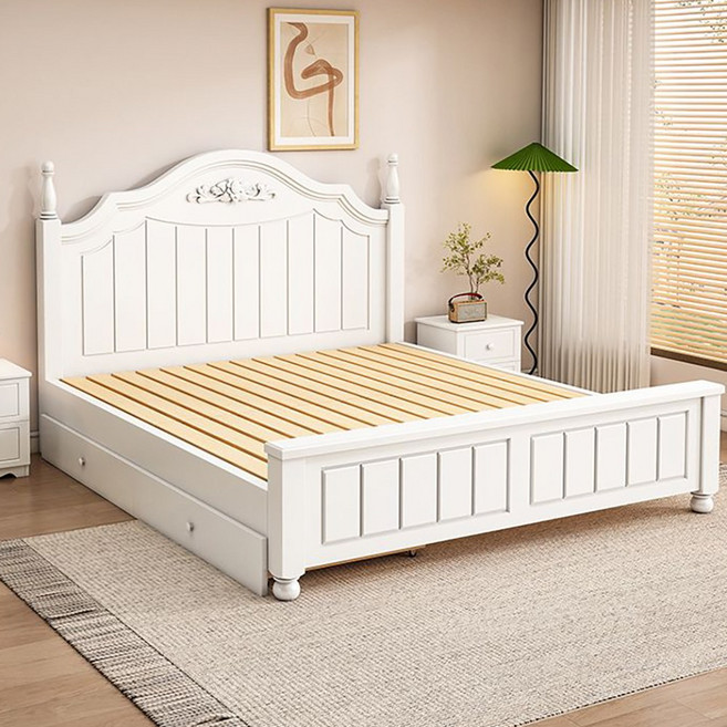 원룸 화이트 미니멀 모던 침대프레임 북유럽 높은 등받이 침대, 화이트(침대프레임+침대 아래 서랍)