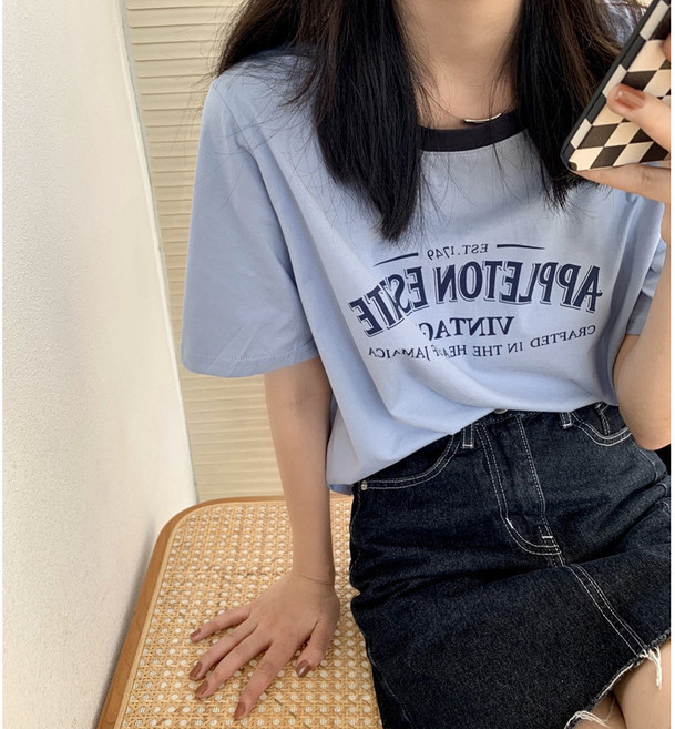 Appleton Estate 美式學院風短袖T恤 女生休閒圓領短版上衣