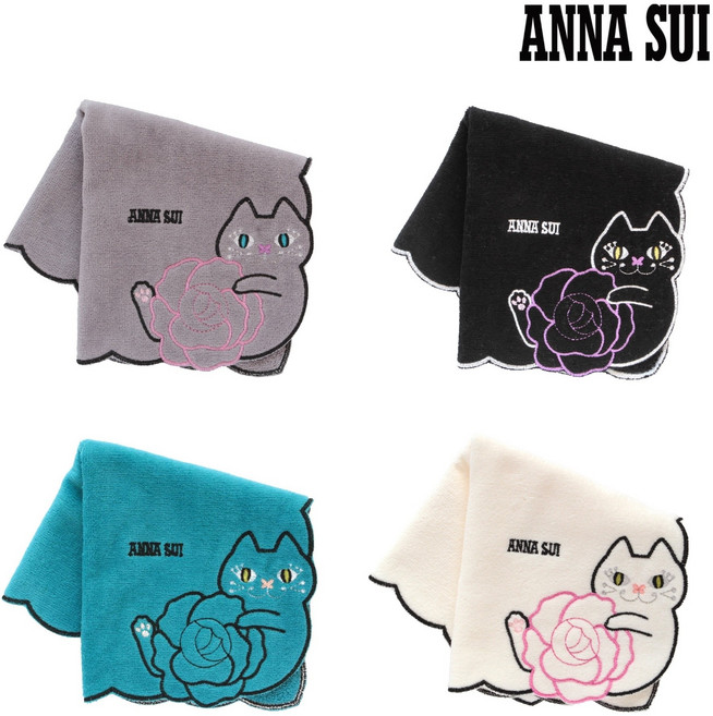 안나수이 ANNA SUI 장미&고양이 자수 타월 손수건 0011