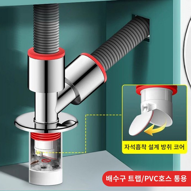 호밍사이 세탁기 배수구 트랩 하수구냄새차단 삼두통 하수구트랩, 1개