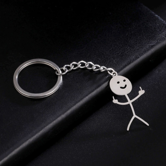 재밌는 캐릭터 키링 가운데 손가락 웃긴 스텐 펜던트 열쇠고리 특이한 귀여운 인싸템 친구 선물