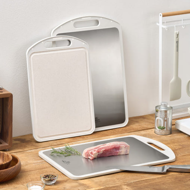 바겐슈타이거 스텐 304 스틸라이너 양면도마 (중) pp+스텐 이유식도마 김치도마 편리한세척, 1개, 스틸