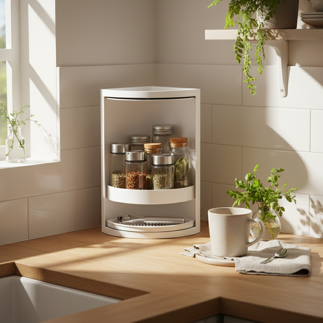 디베나 깔끔한 주방 코너 회전 선반, 1개, 화이트