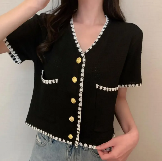 동방 여성 여자 여름 반팔 트위드 자켓 가디건 니트 정장 상의 티셔츠