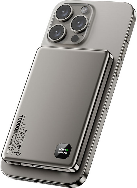 MagCharge 磁吸無線充電行動電源 10000mAh iPhone 15 Pro 專用 超薄便攜, 鈦金, ST-01 MAX