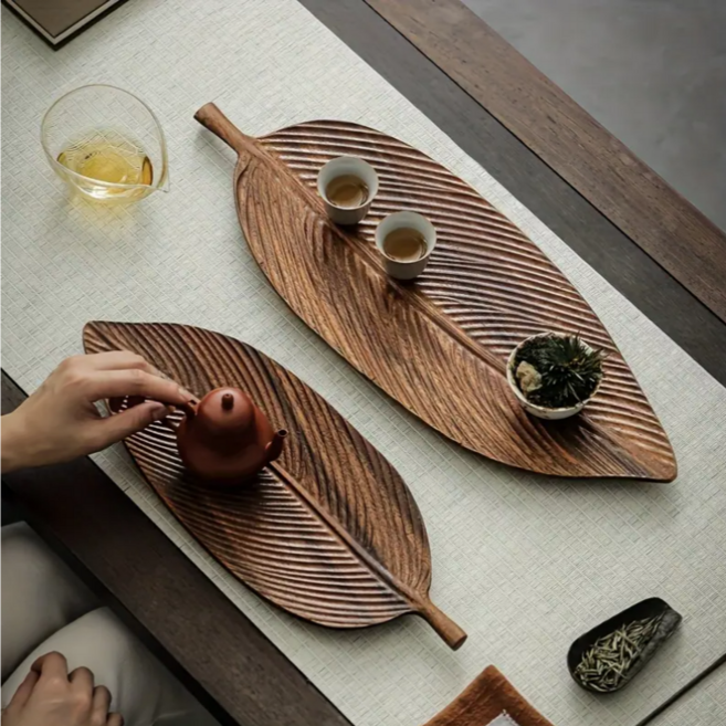 다용도 내추럴 감성 잎사귀 원목 트레이, 1개, 호두나무