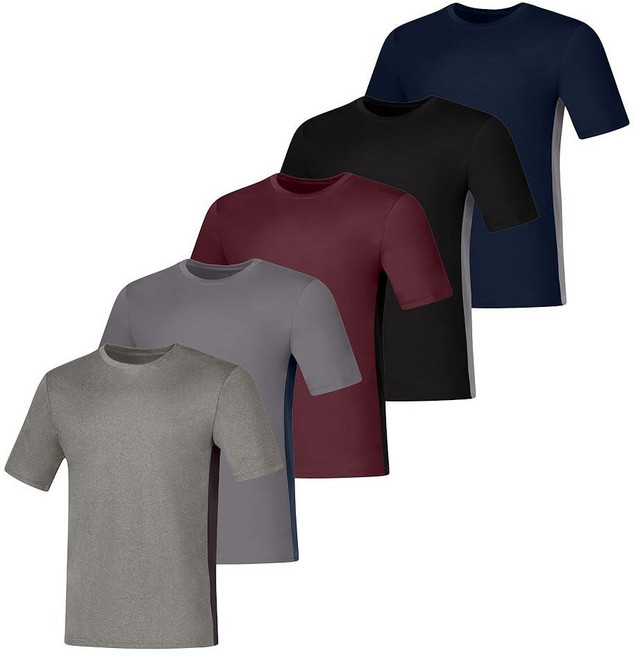 Hanes 남성용 티셔츠 5팩 쿨 드라이 반소매 수분 흡수 컬러블록 블랙 차콜 헤더 그래파이트 3XL 422627